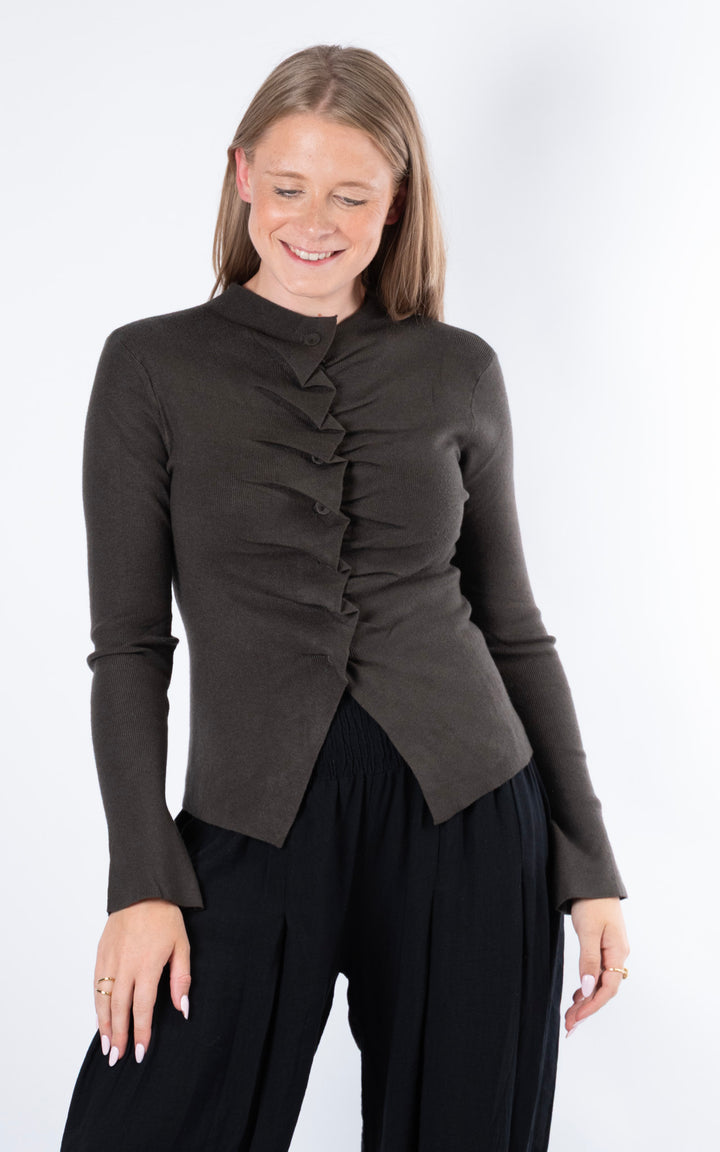 Ruched Button Cardigan | Khaki