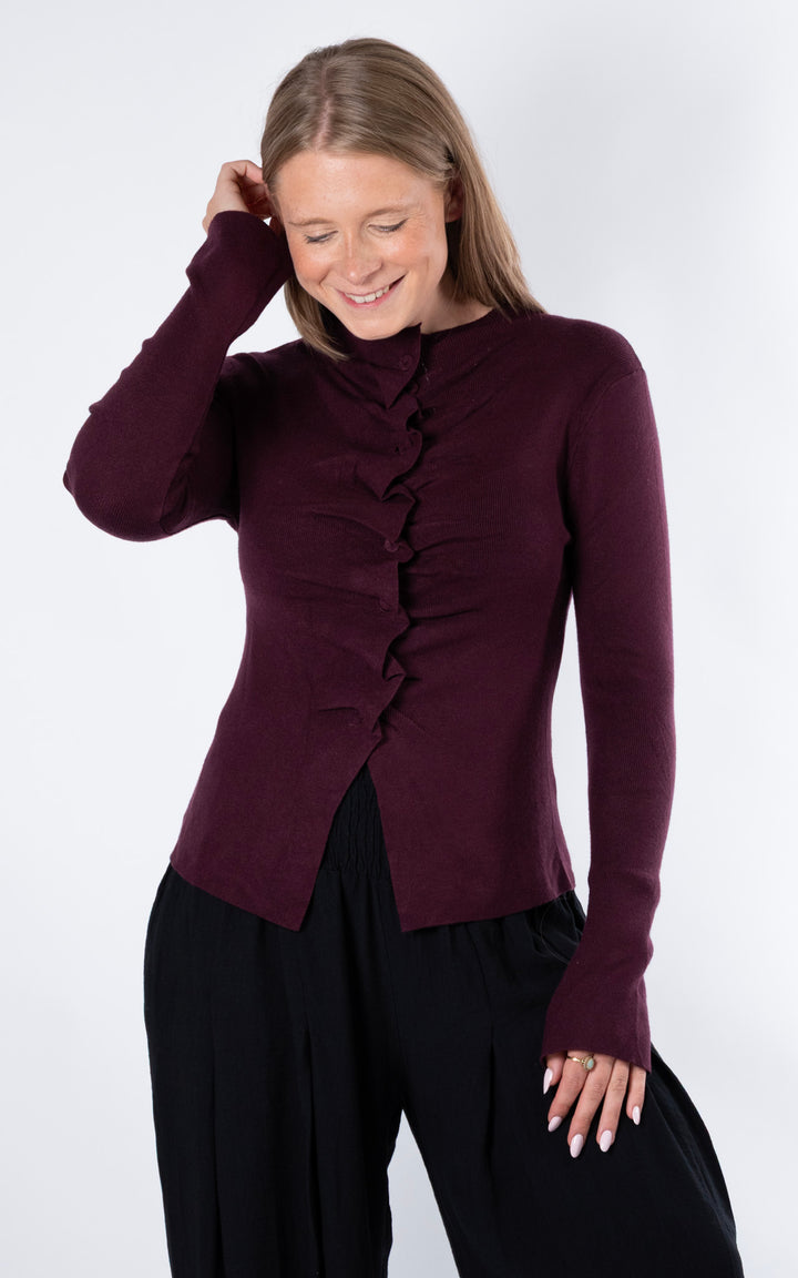 Ruched Button Cardigan | Plum
