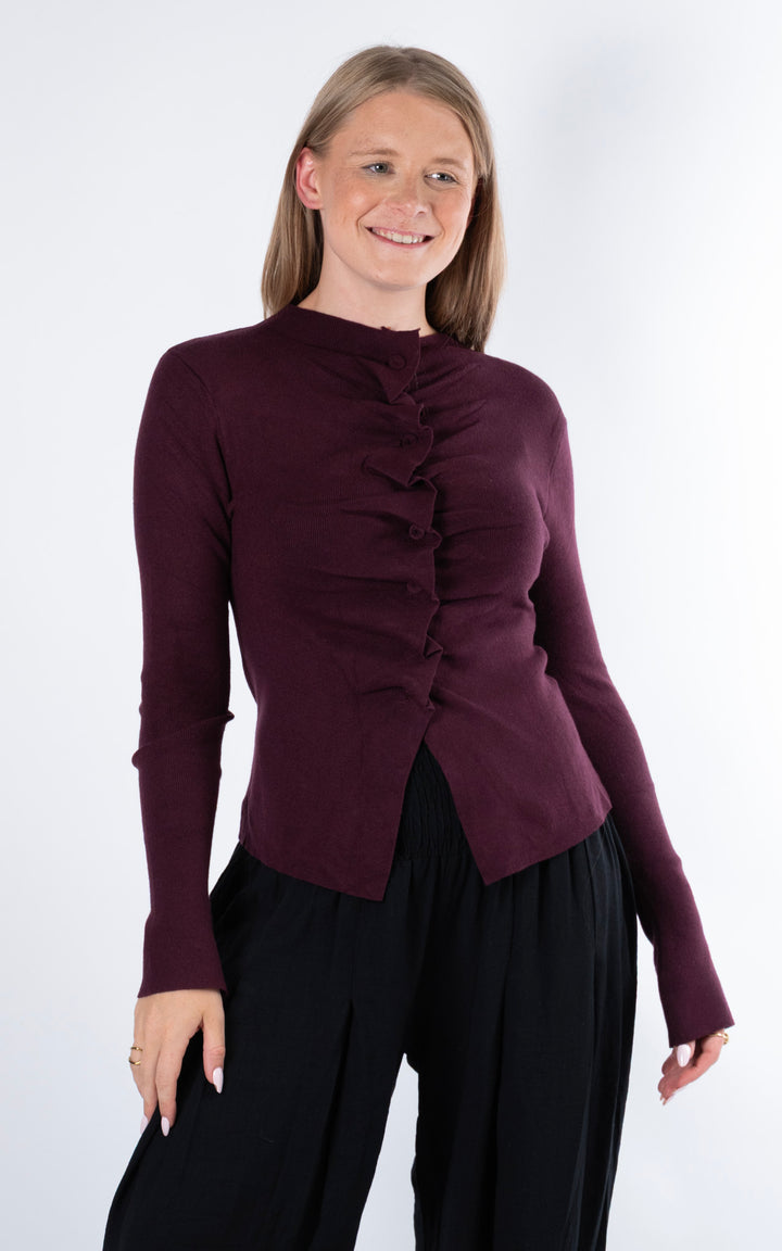 Ruched Button Cardigan | Plum