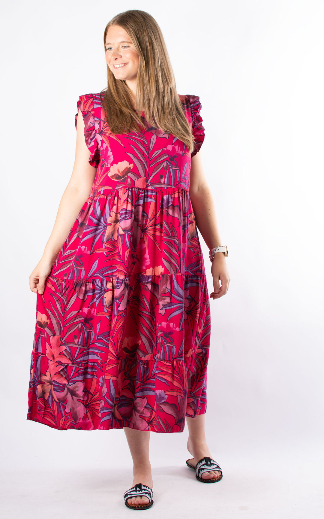 Ruffle Sleeve Floral Dress | Cherry