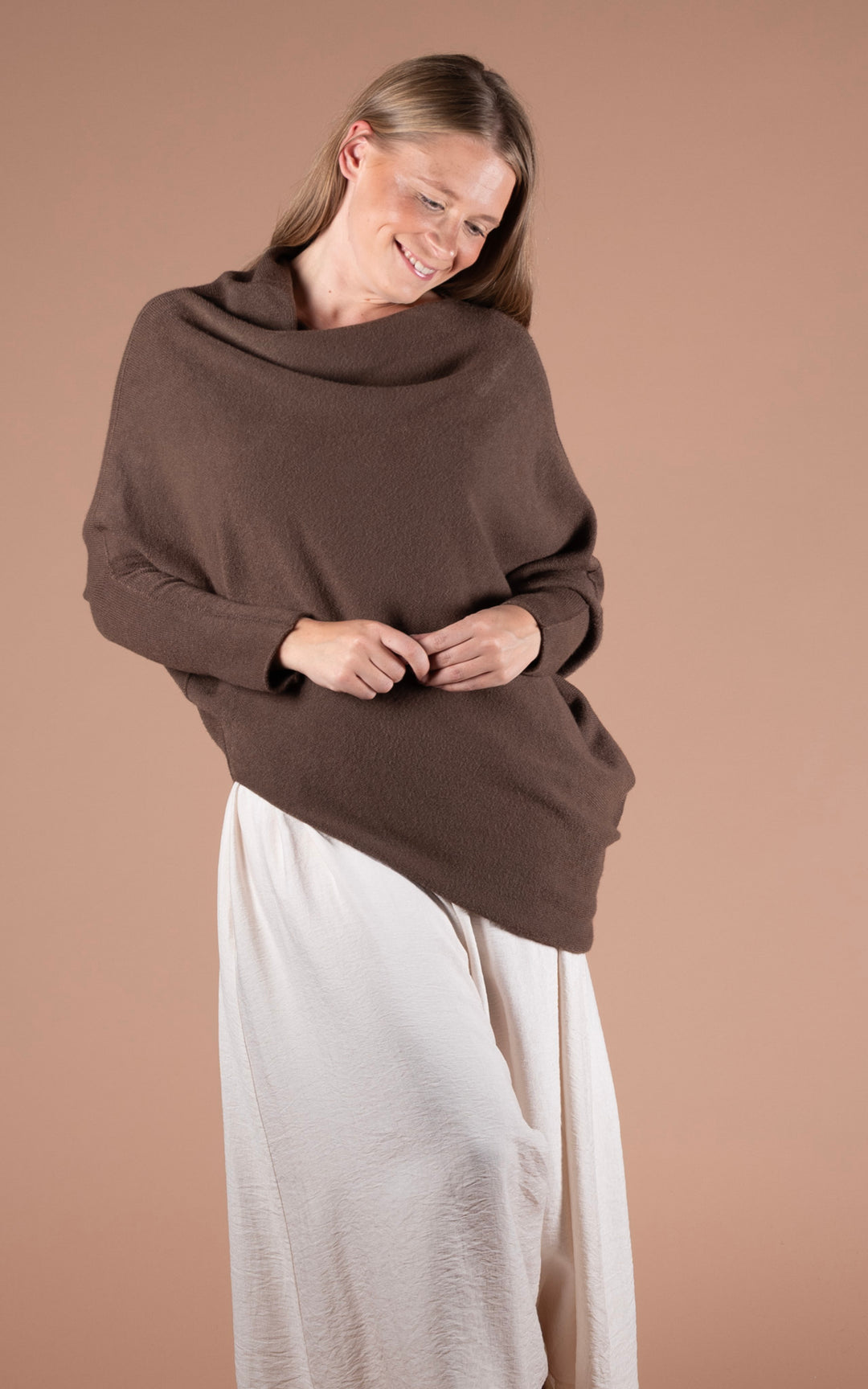 Saffron Asymmetric Jumper | Chocolate