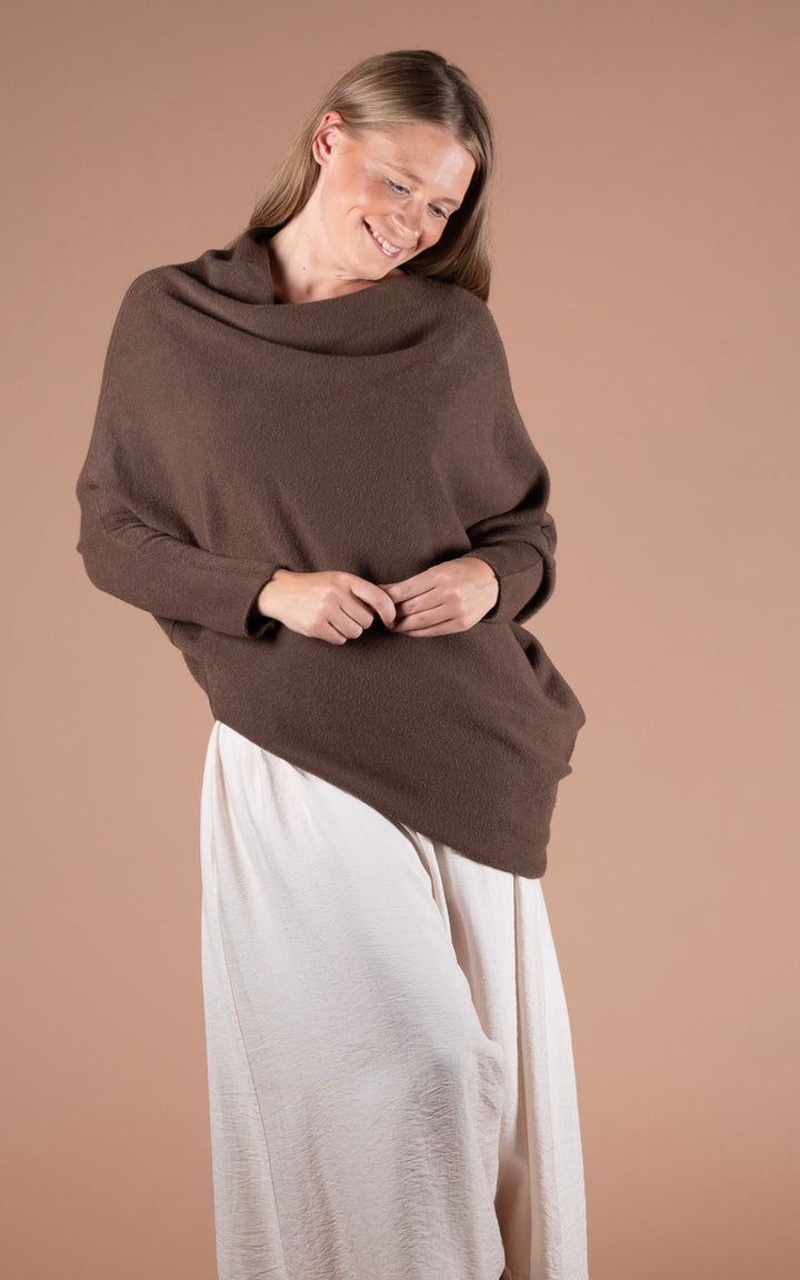 Saffron Asymmetric Jumper | Chocolate