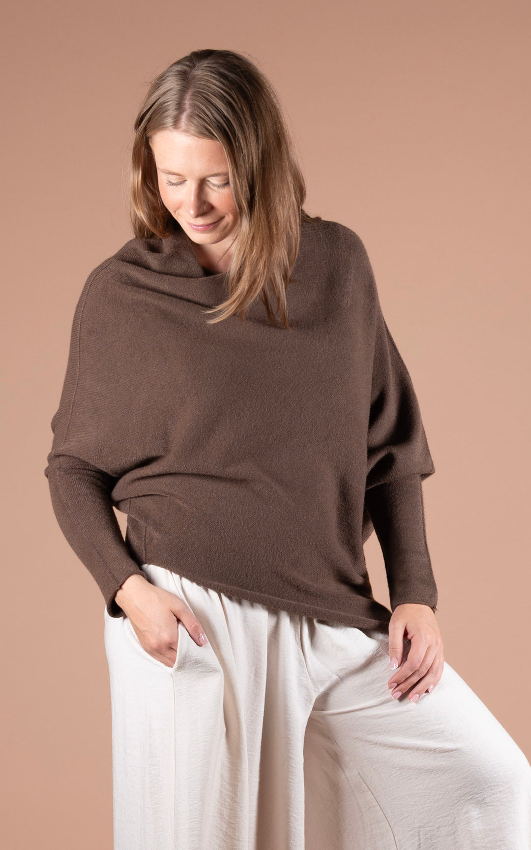 Saffron Asymmetric Jumper | Chocolate