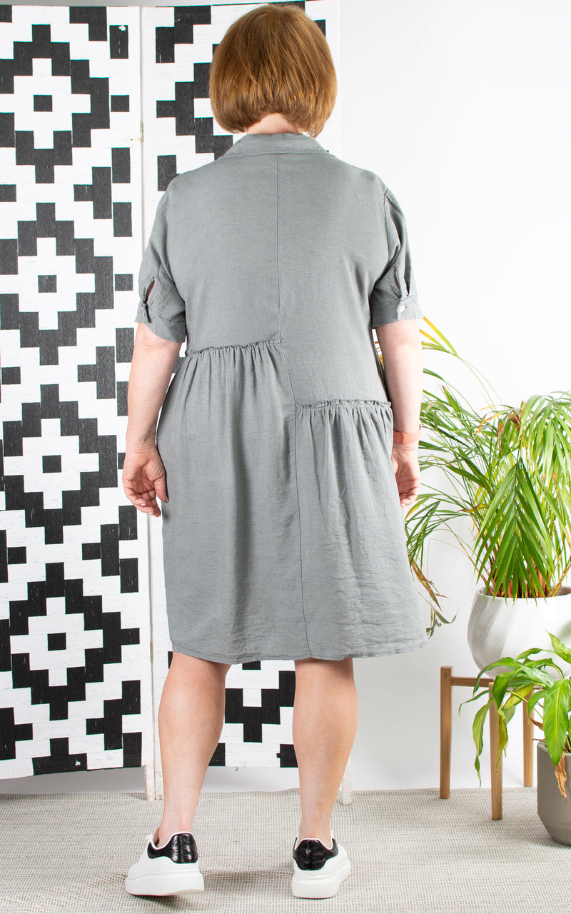 Sahara Linen Mix Shirt Dress | Grey