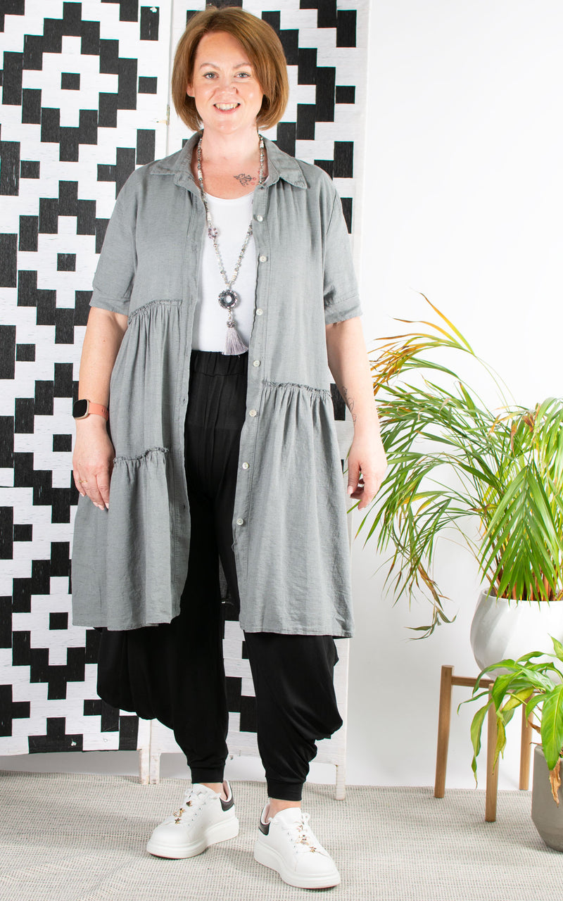 Sahara Linen Mix Shirt Dress | Grey
