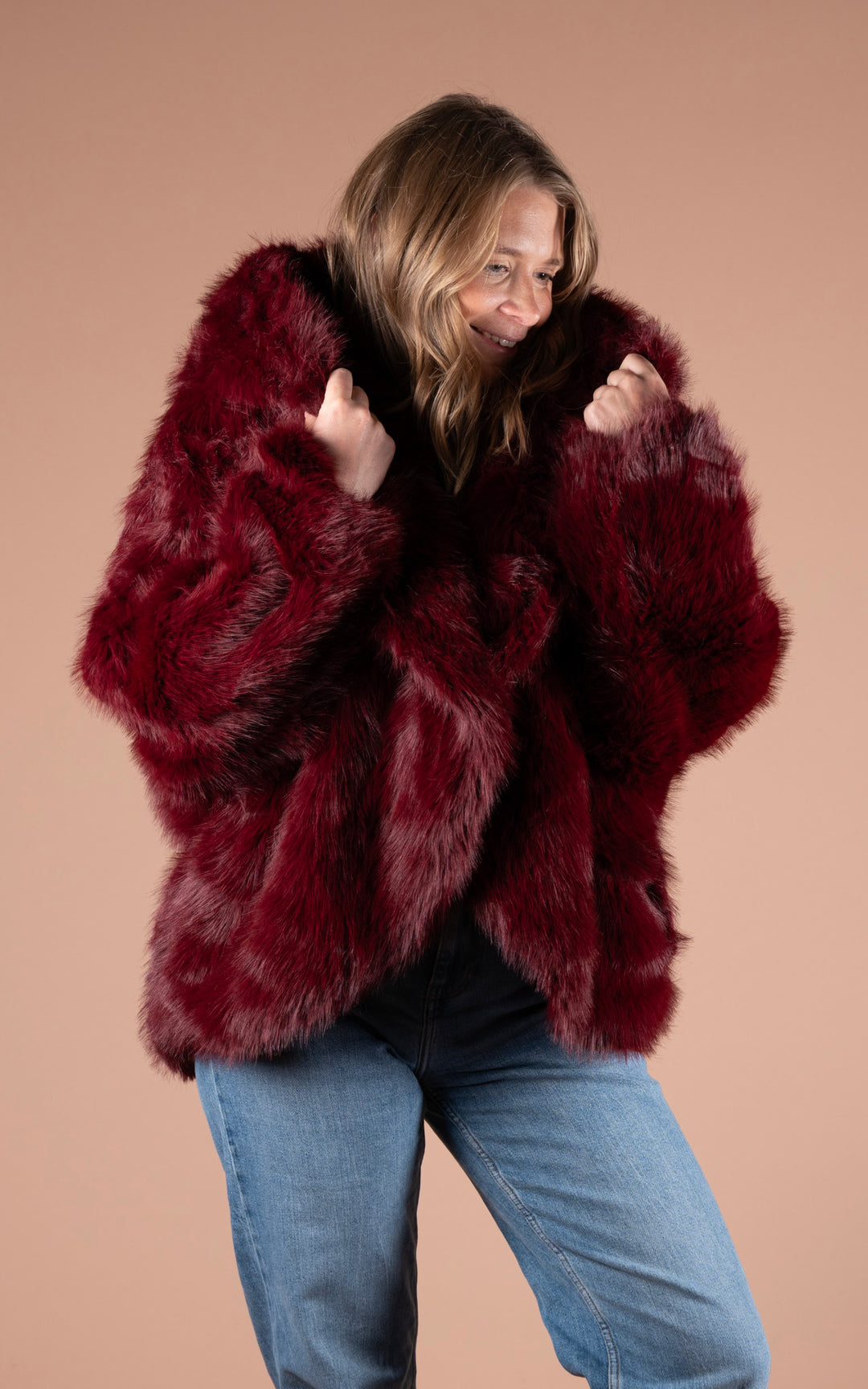 Samara Faux Fur Coat | Burgundy