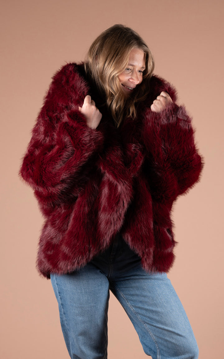 Samara Faux Fur Coat | Burgundy