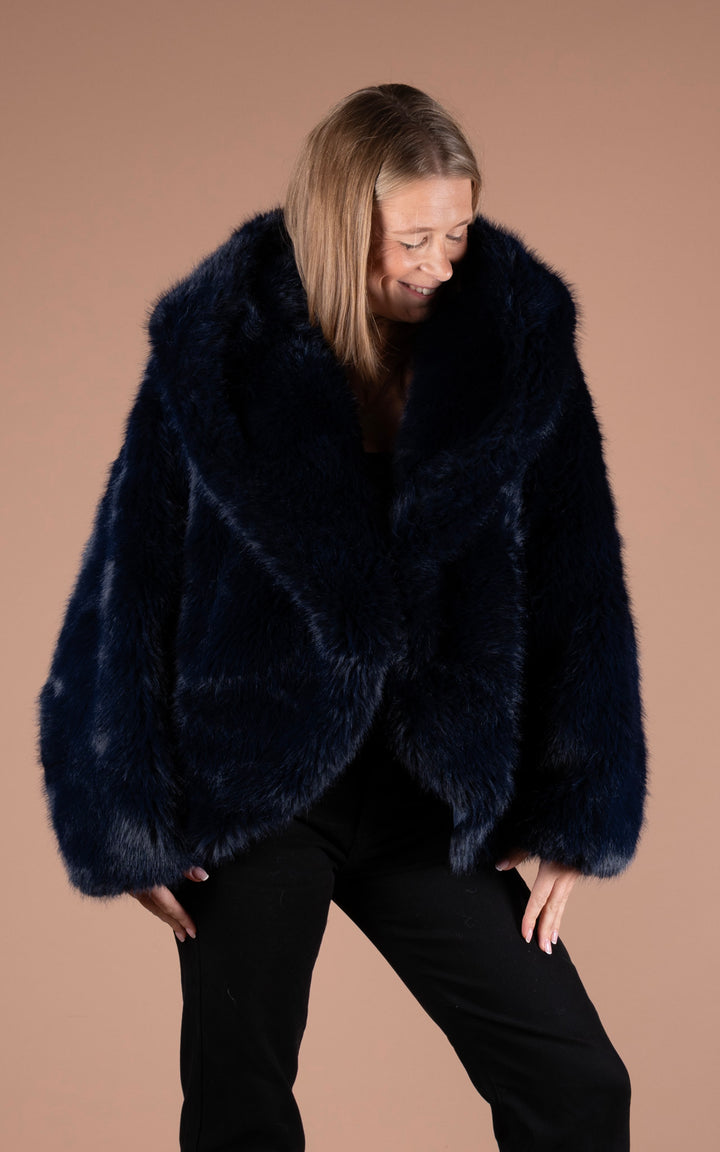 Samara Faux Fur Coat | Navy