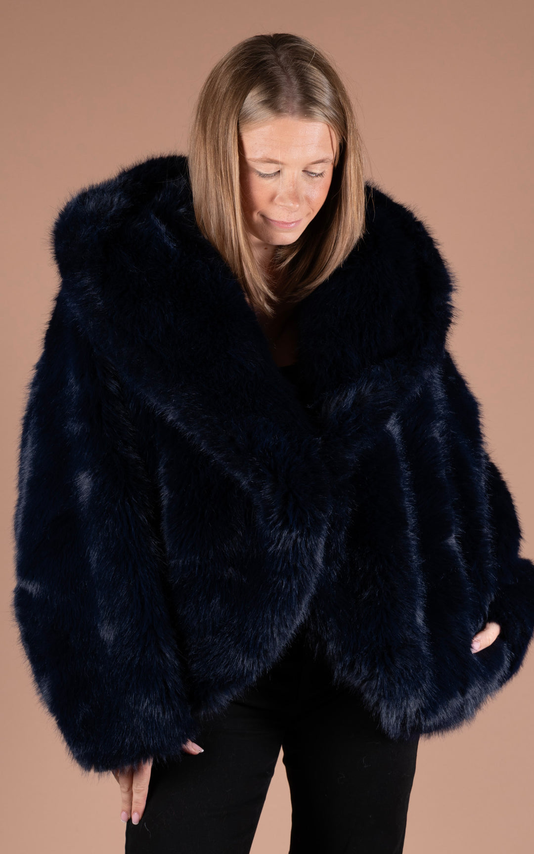 Samara Faux Fur Coat | Navy