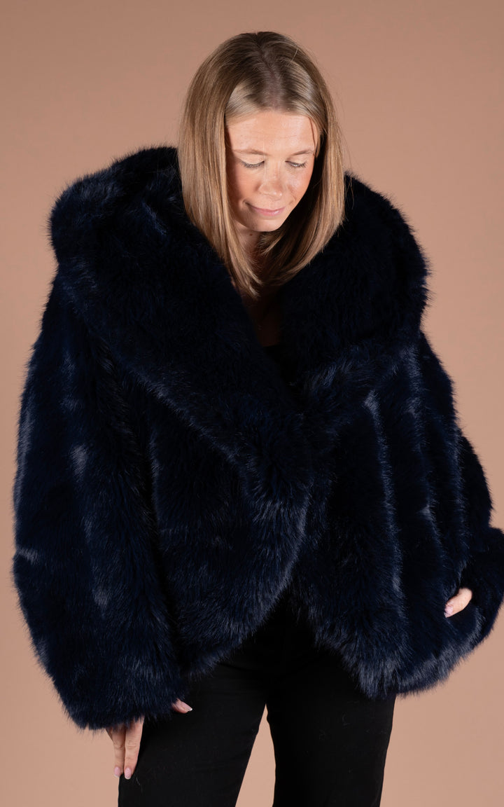 Samara Faux Fur Coat | Navy