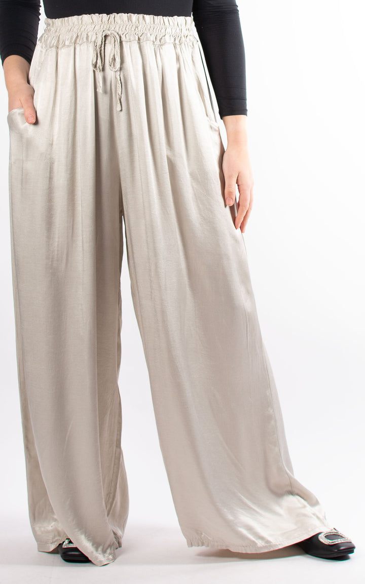 Satin Wide Leg Trouser | Beige