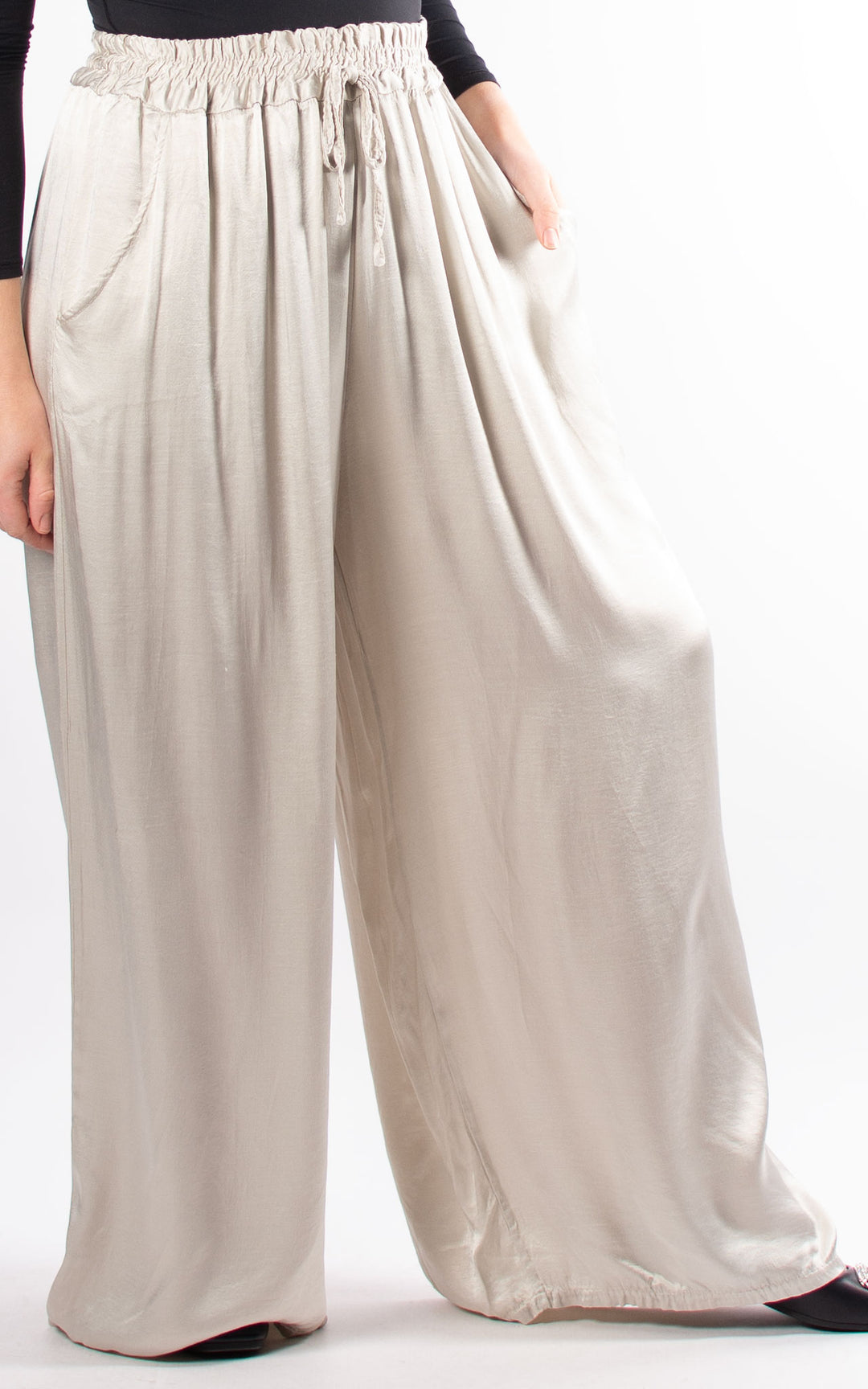 Satin Wide Leg Trouser | Beige