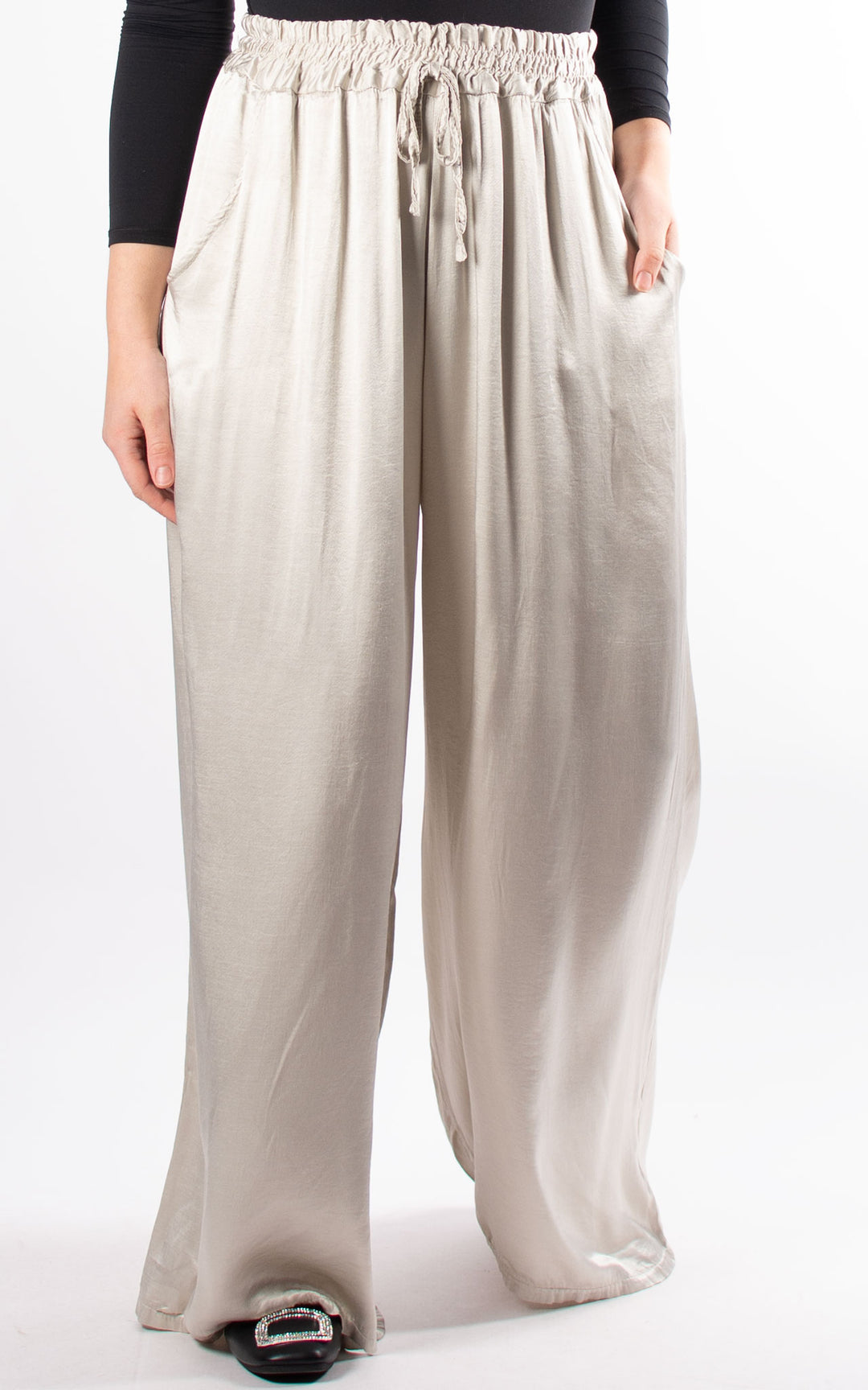 Satin Wide Leg Trouser | Beige