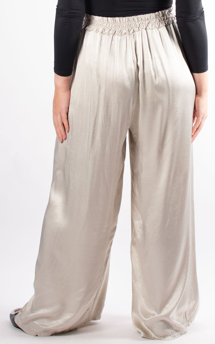 Satin Wide Leg Trouser | Beige