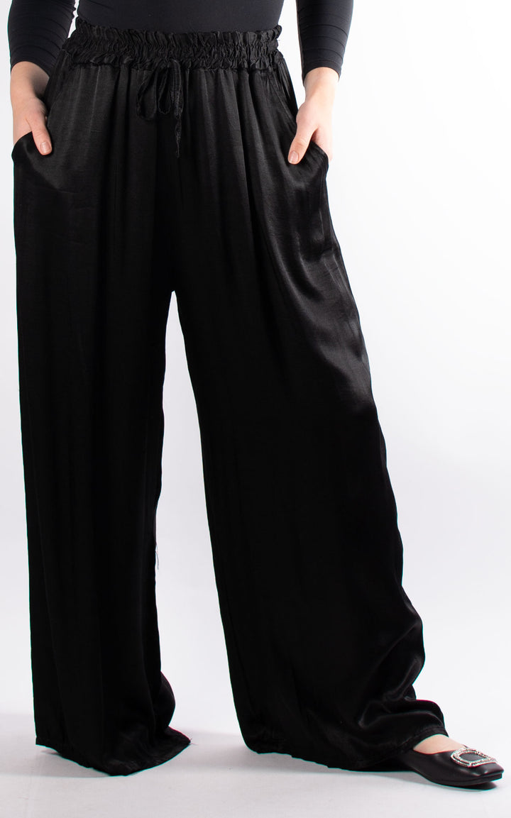 Satin Wide Leg Trouser | Black