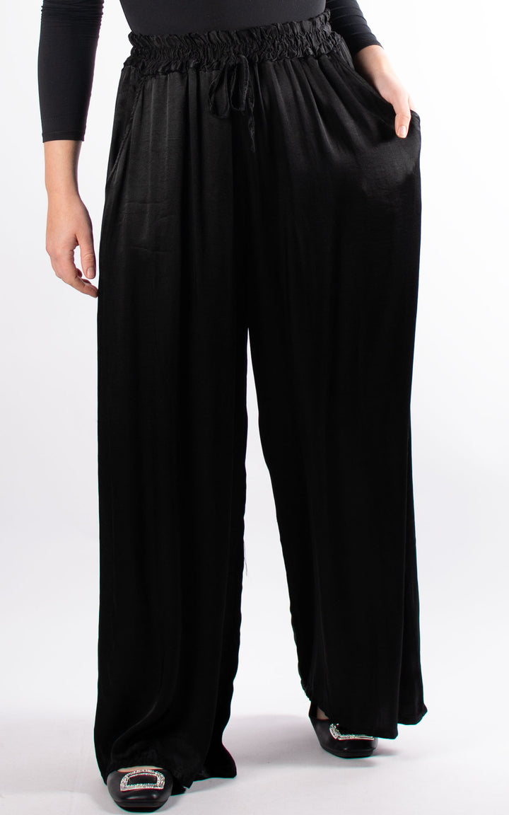 Satin Wide Leg Trouser | Black