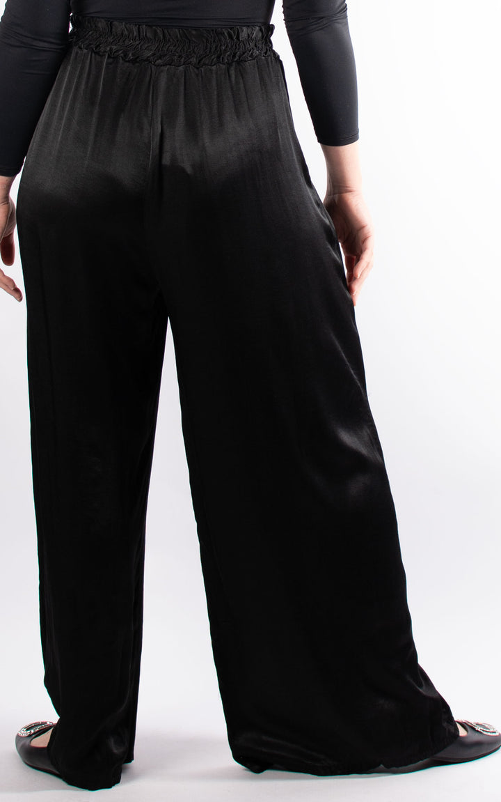 Satin Wide Leg Trouser | Black