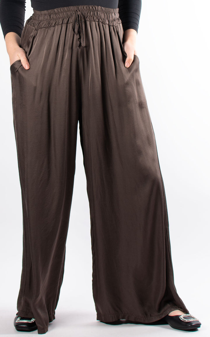 Satin Wide Leg Trouser | Chocolate