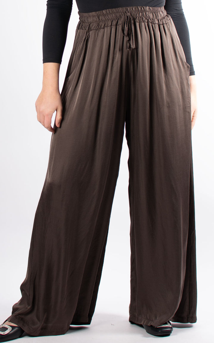 Satin Wide Leg Trouser | Chocolate