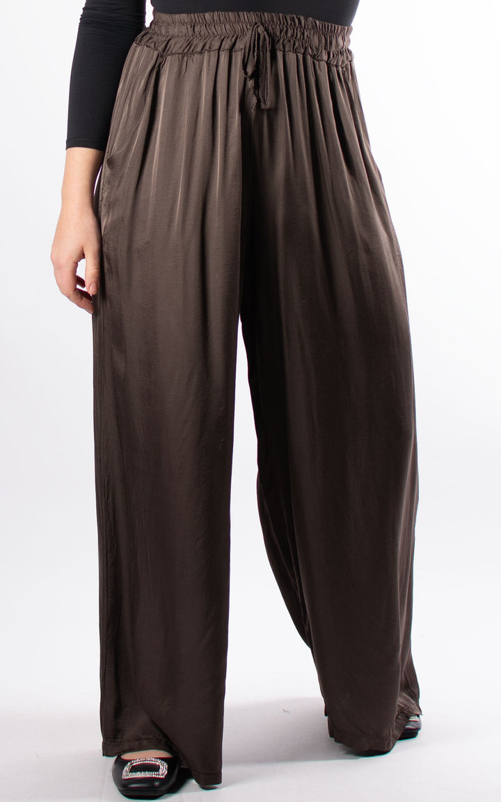 Satin Wide Leg Trouser | Chocolate