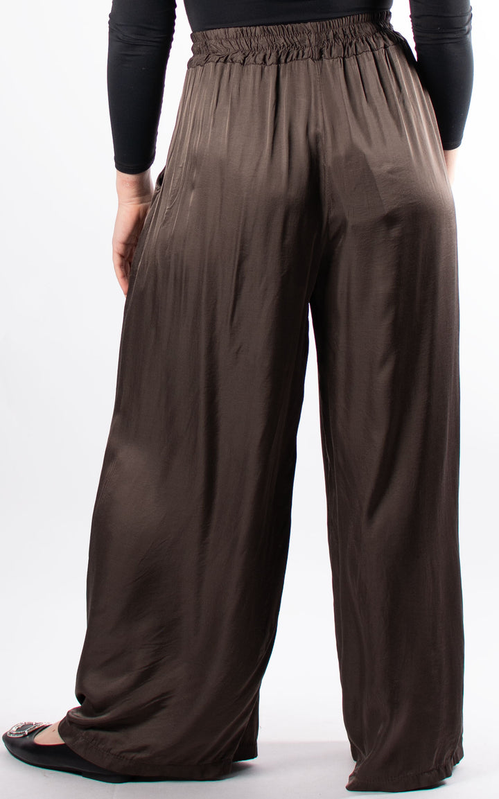Satin Wide Leg Trouser | Chocolate