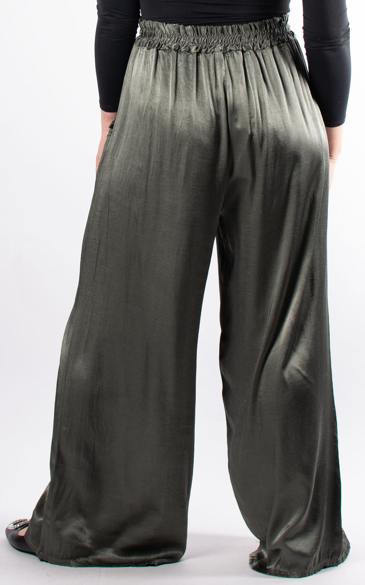Satin Wide Leg Trouser | Khaki