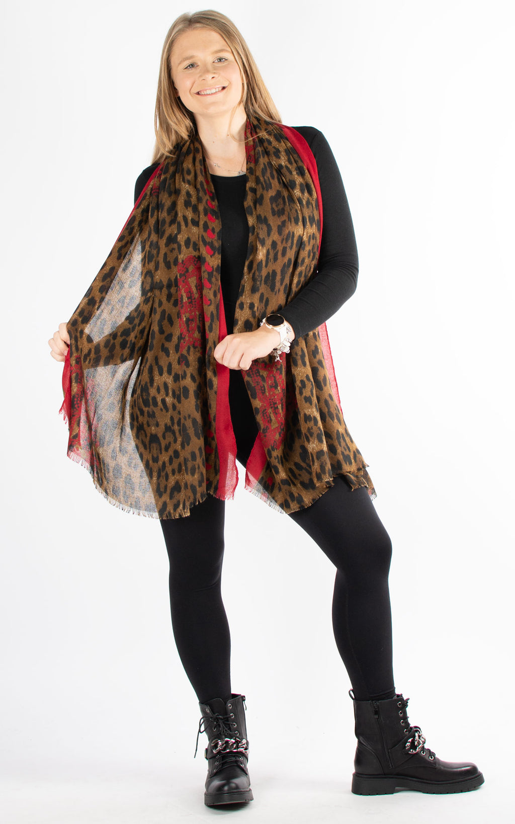 Scarf | Border Leopard Print | Red