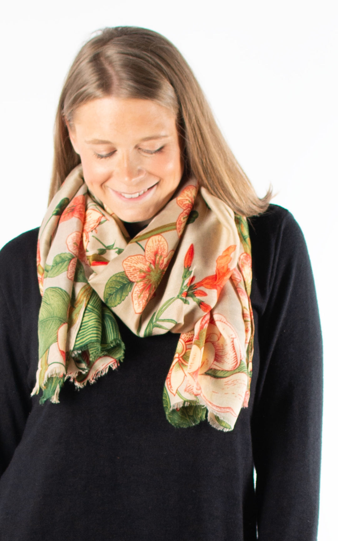 Scarves | Floral Beige Orange