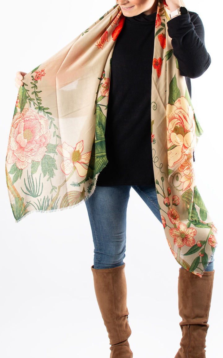Scarves | Floral Beige Orange