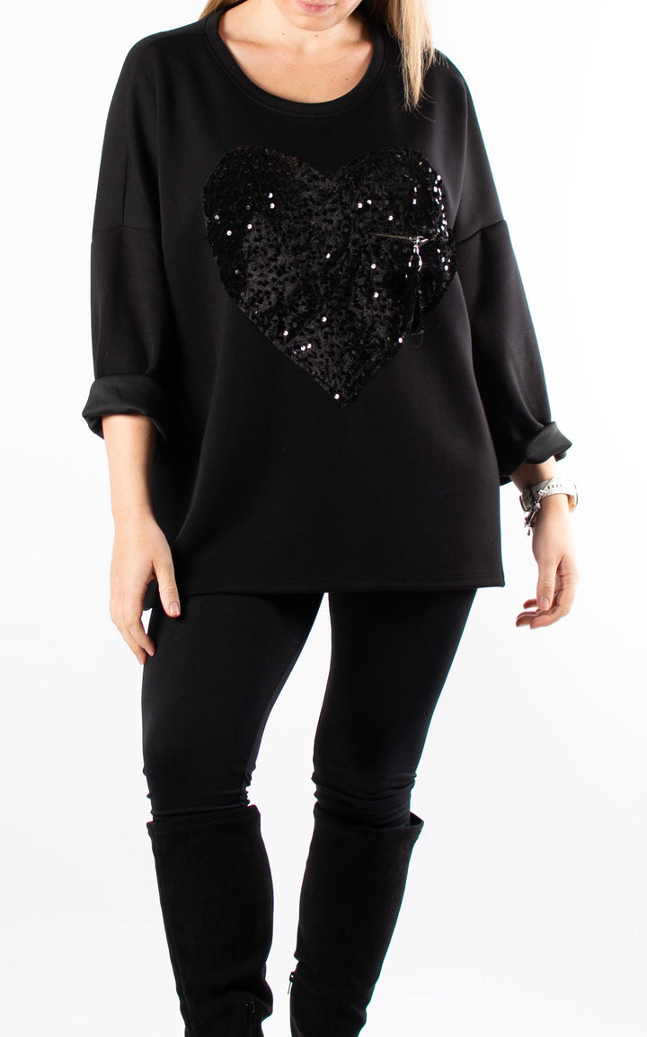 Sequin Heart Top | Black