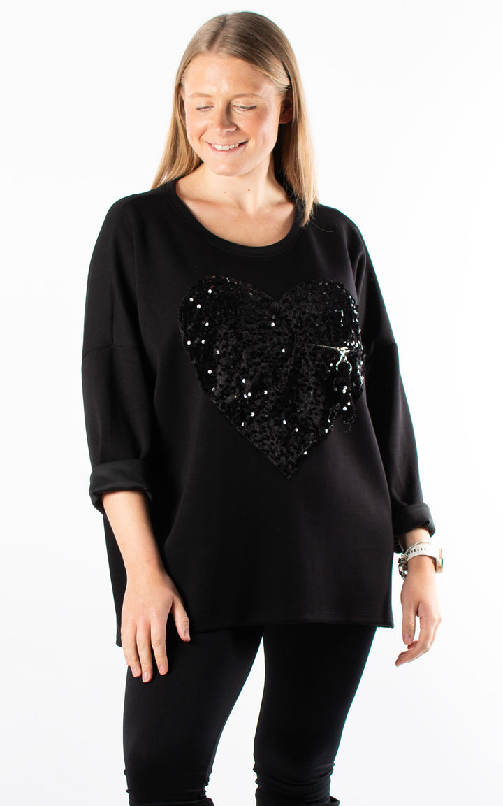 Sequin Heart Top | Black