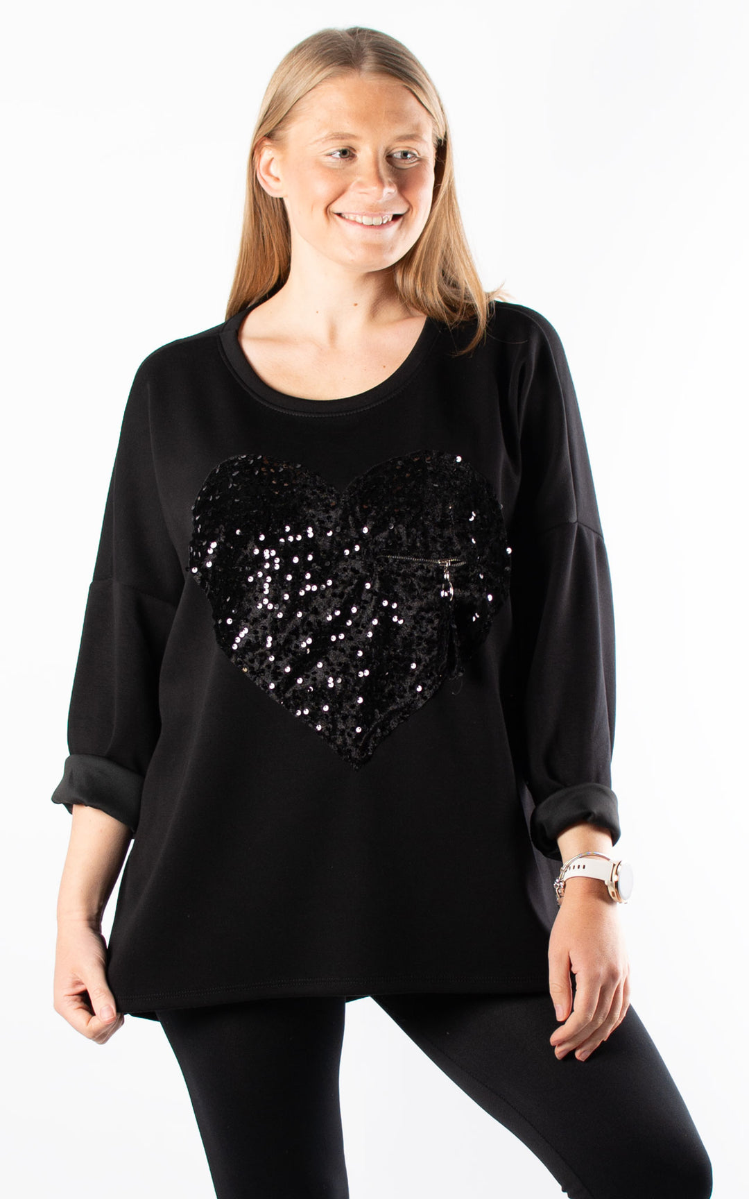 Sequin Heart Top | Black