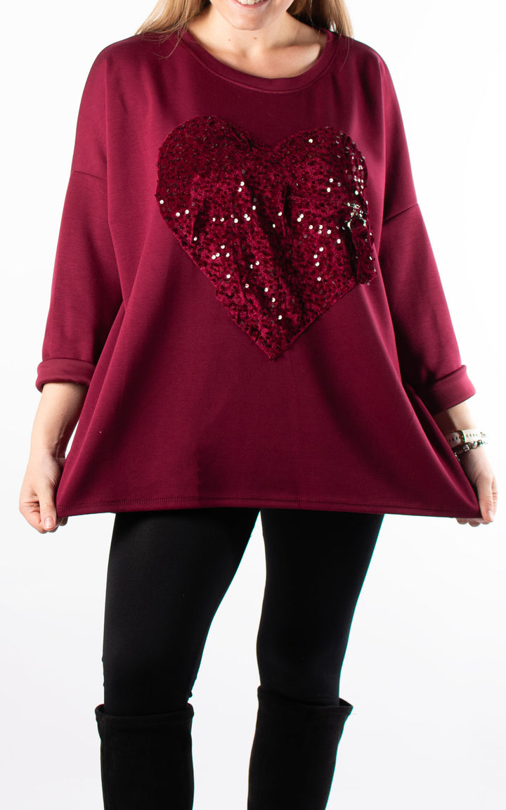 Sequin Heart Top | Burgundy