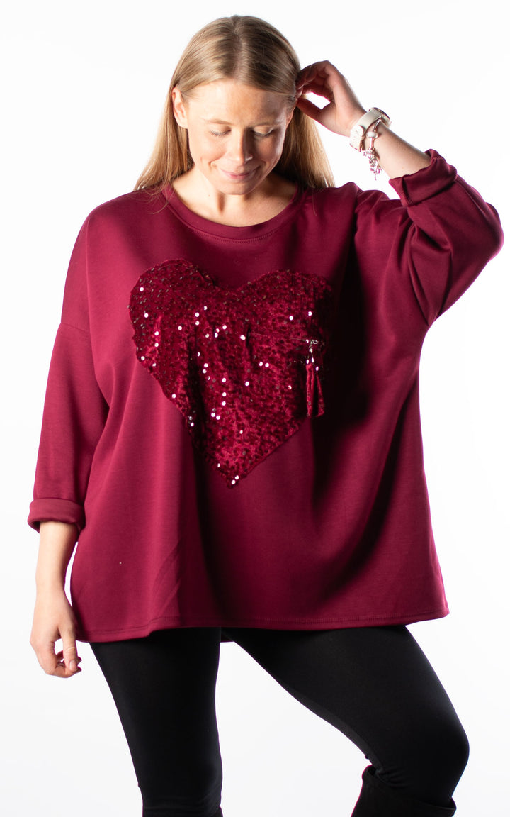 Sequin Heart Top | Burgundy