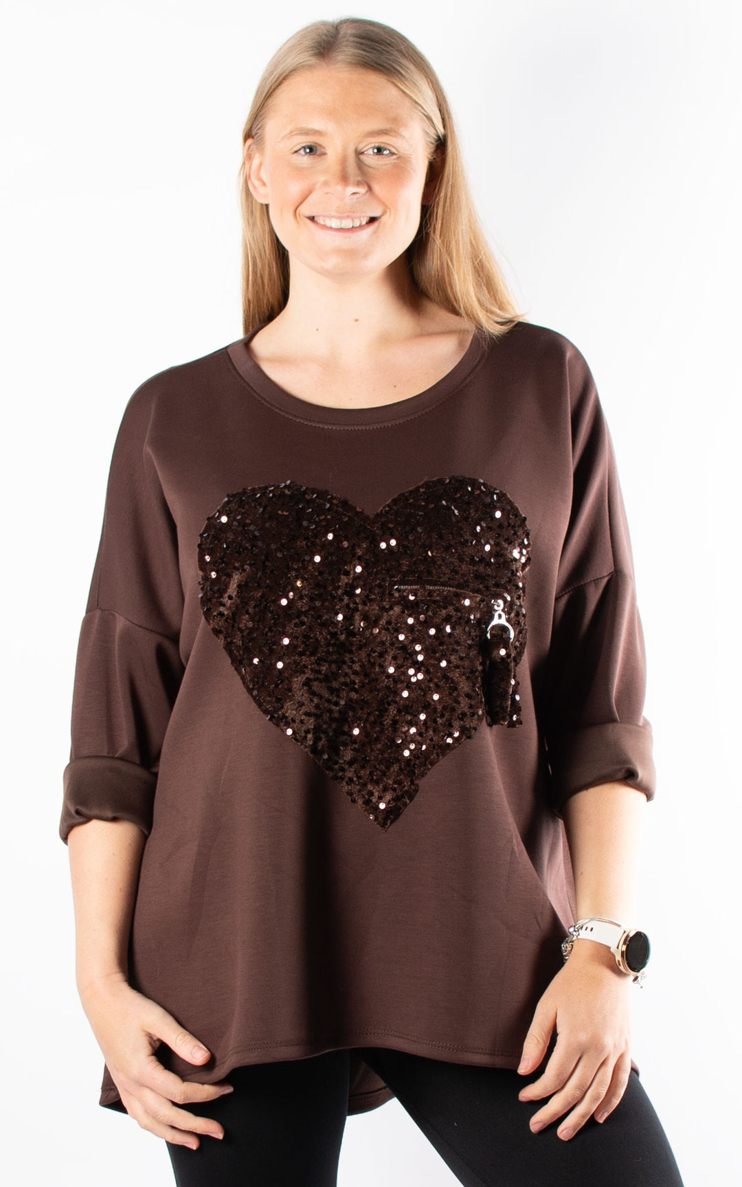 Sequin Heart Top | Chocolate