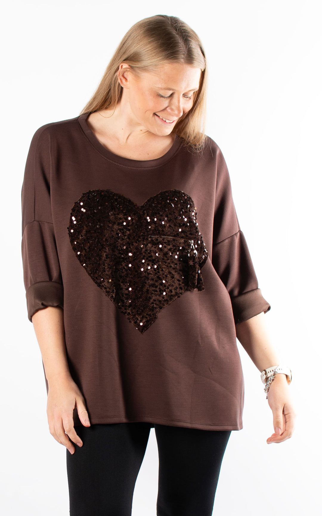 Sequin Heart Top | Chocolate
