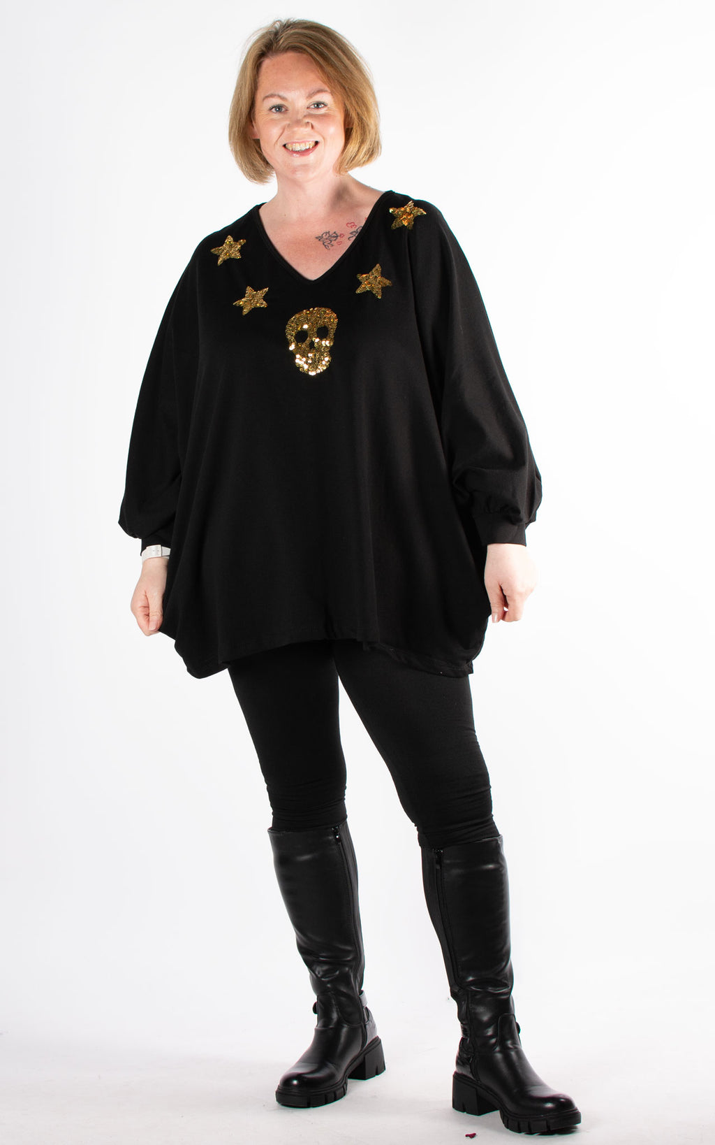 Sequin Skull & Stars Top | Black