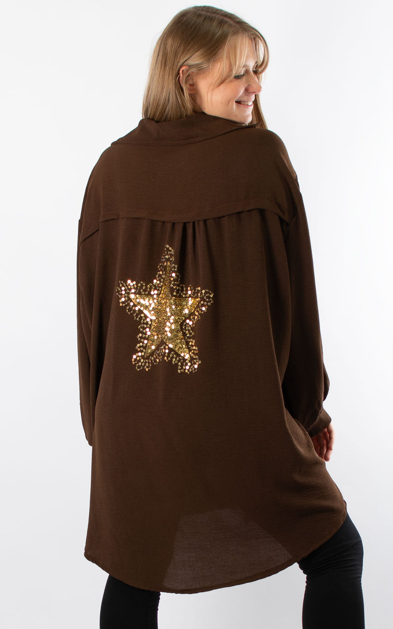 Sequin Star Back Shirt | Chocolate