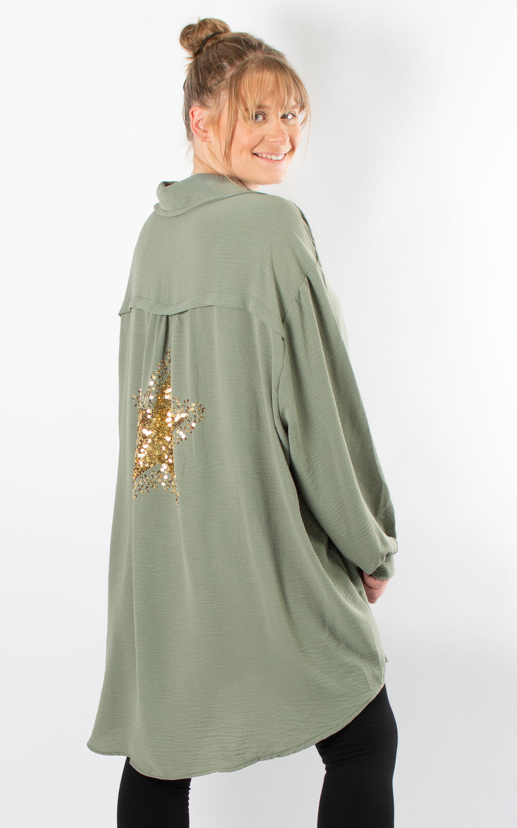 Sequin Star Back Shirt | Khaki