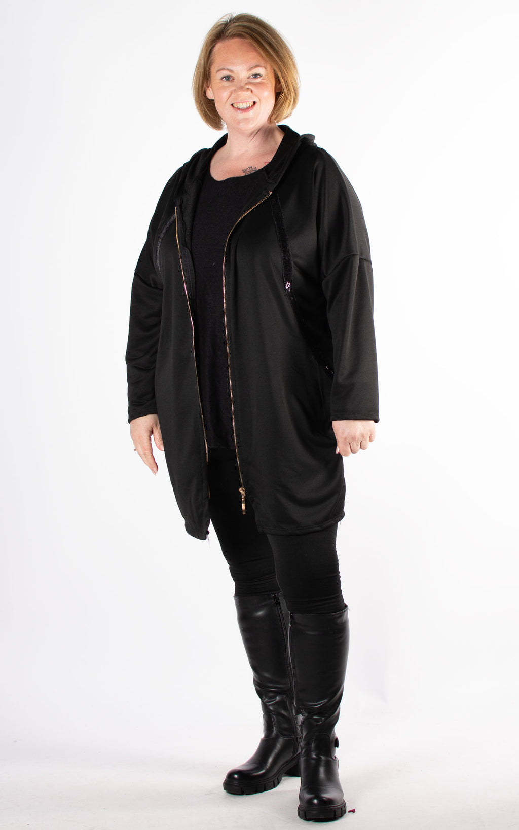 Sequin Stripe Hoodie | Black