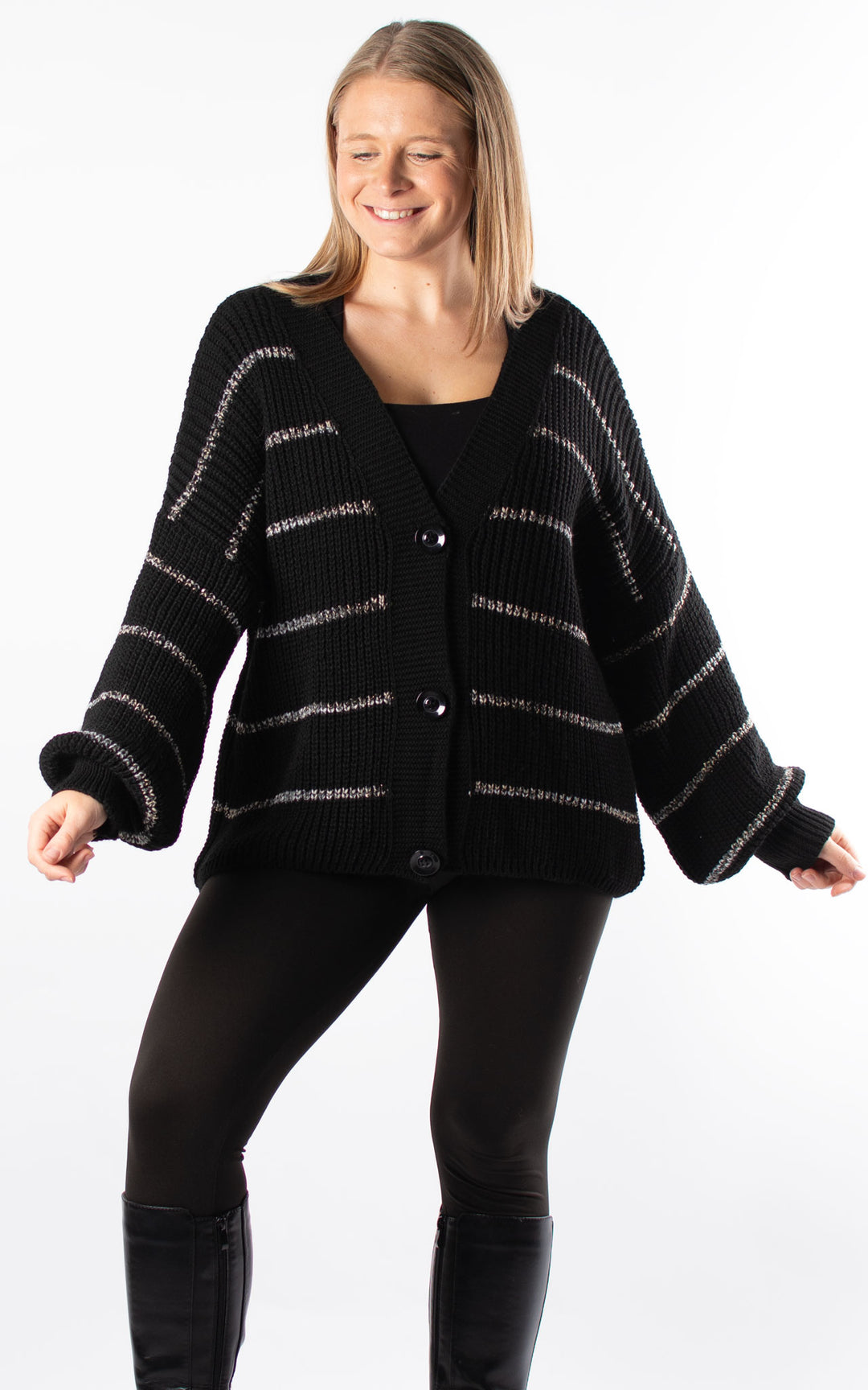 Shannon Stripe Cardigan | Black