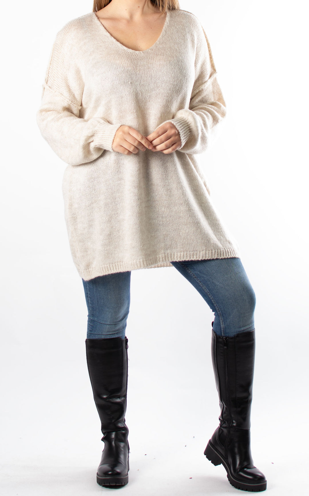 Sian V-neck Jumper | Beige