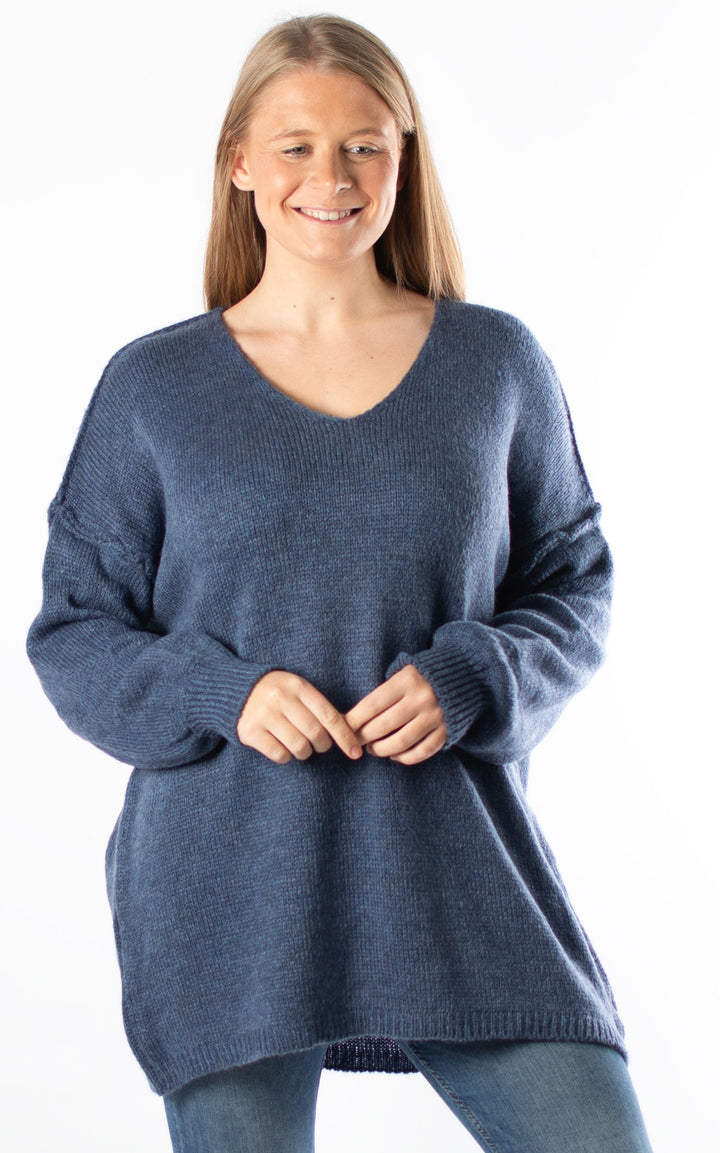 Sian V-neck Jumper | Denim