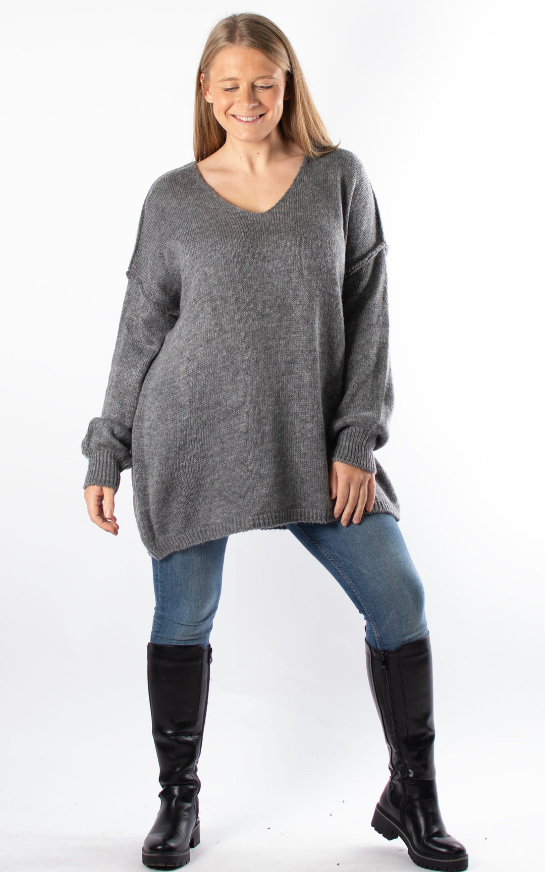 Sian V-neck Jumper | Grey