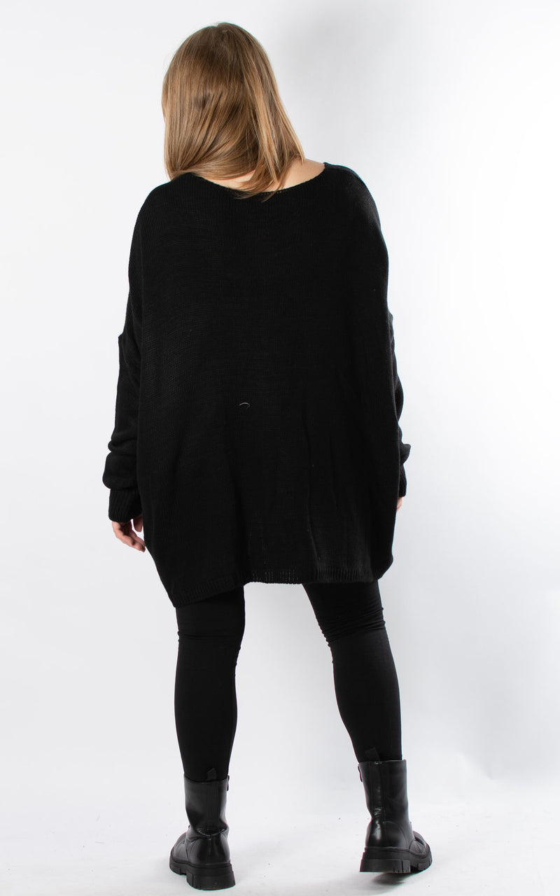 Side Flower Knit Jumper | Black