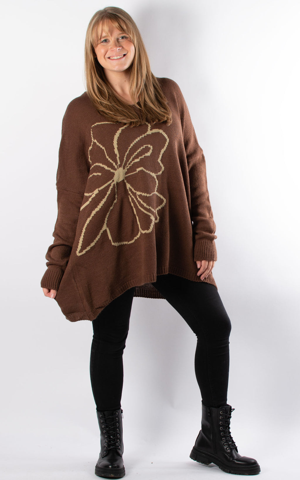 Side Flower Knit Jumper | Chocolate