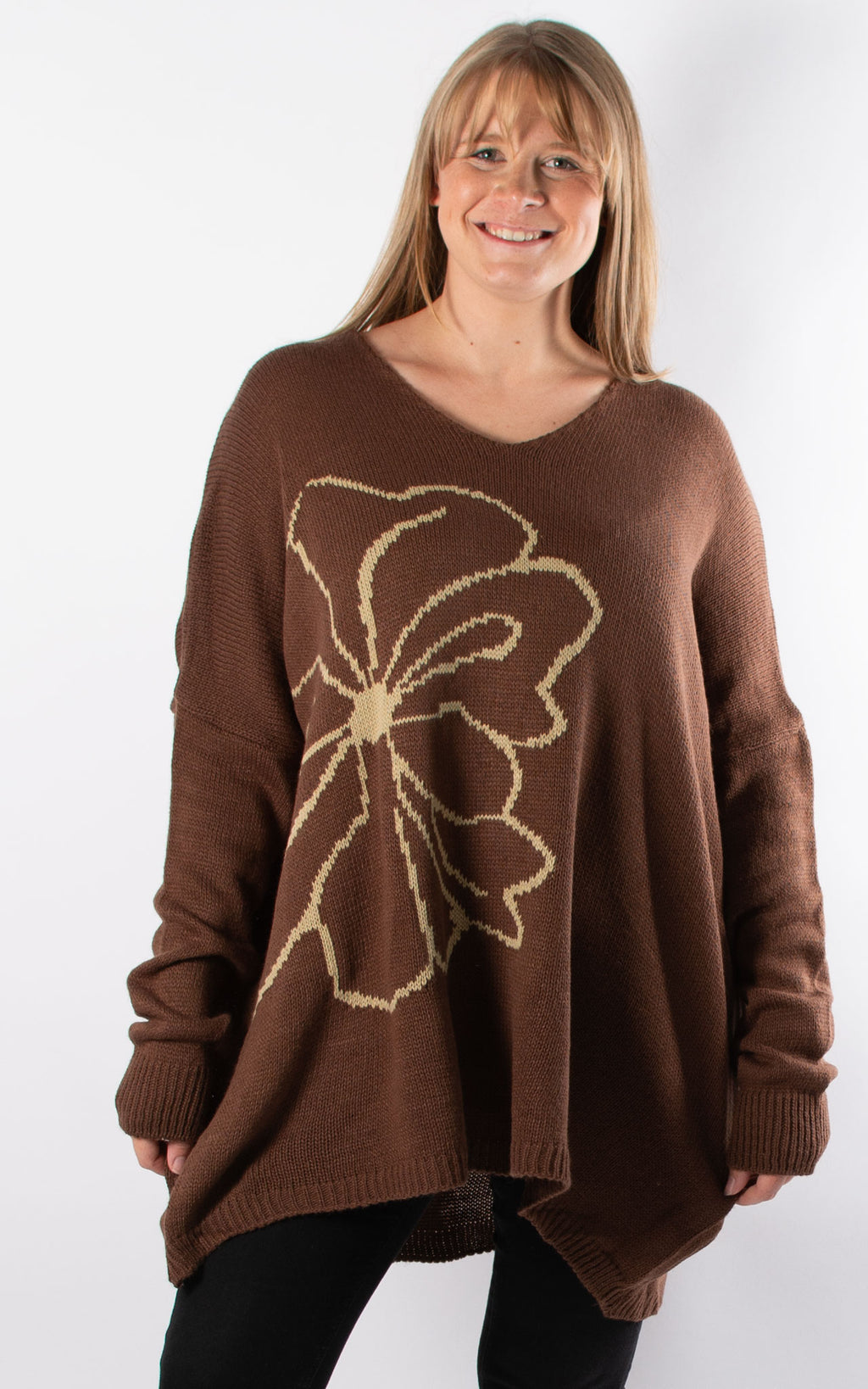 Side Flower Knit Jumper | Chocolate