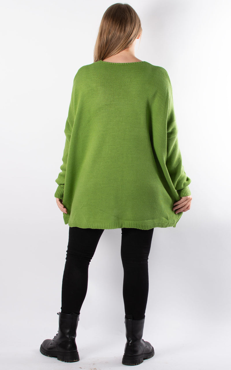 Side Flower Knit Jumper | Green