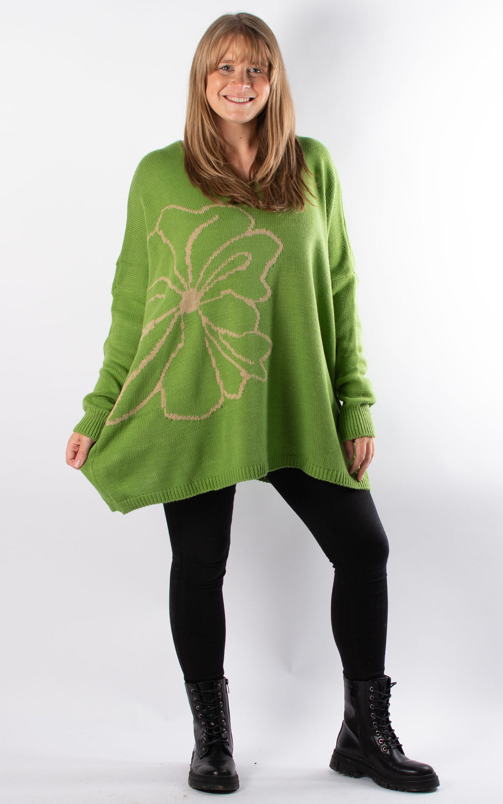 Side Flower Knit Jumper | Green