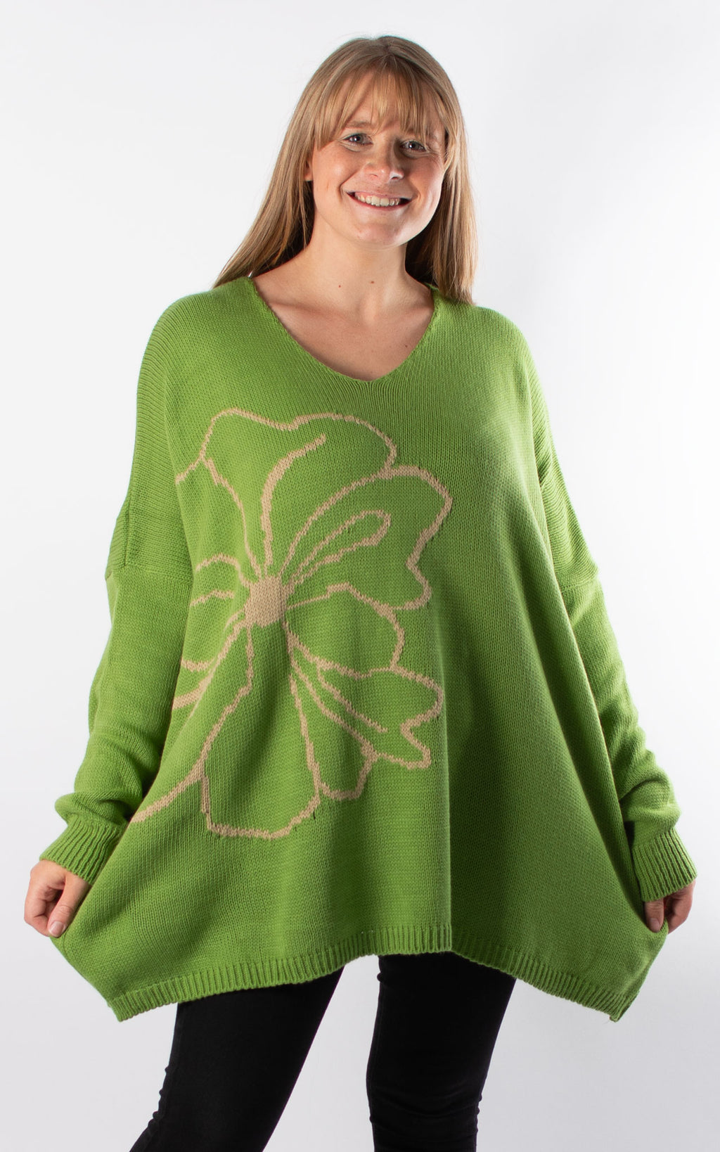 Side Flower Knit Jumper | Green